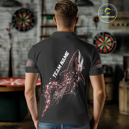 Custom Black And Red US Flag Digital Camo Shark Darts Polo Shirt For Men Dart Gifts NYN1996