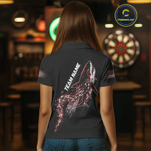 Load image into Gallery viewer, Custom Black And Red US Flag Digital Camo Shark Darts Polo Shirt For Women Dart Gifts NYN1996
