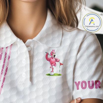 Funny Womens Golf Polo Shirt Custom Crown Flamingo Pink Argyle Pattern Golf Clothing Shirts NYN2876