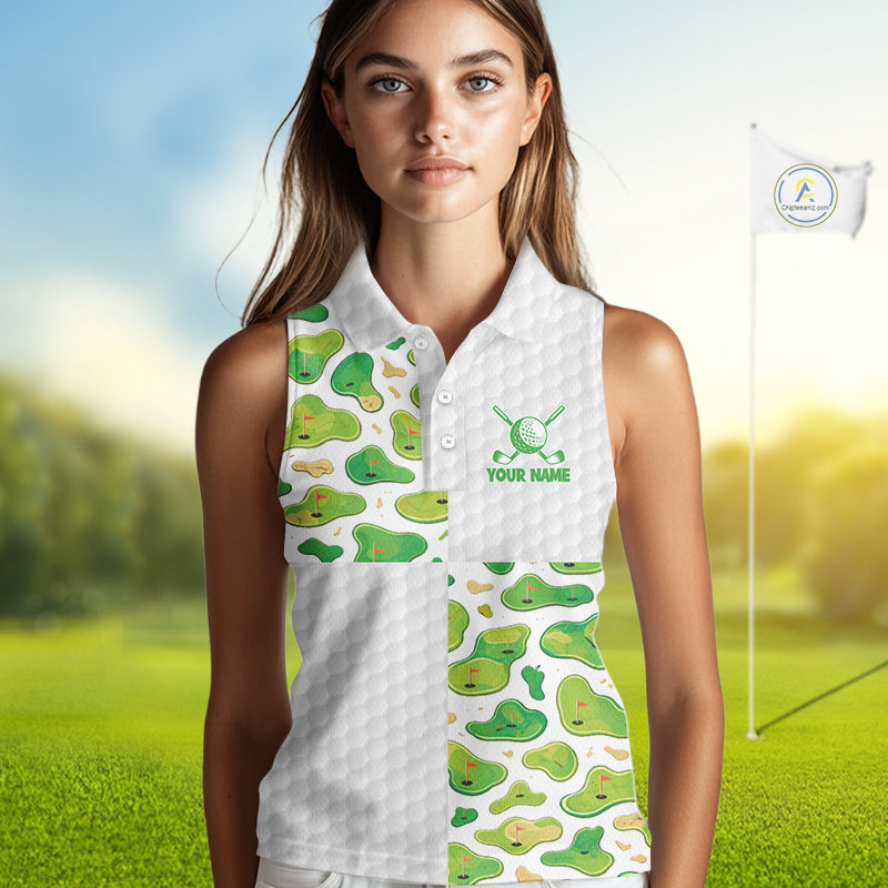 Personalized Womens Golf Sleeveless Polo Shirts Green Golf Courses Custom Name Golf Team Shirt Golf Gifts NYN2880