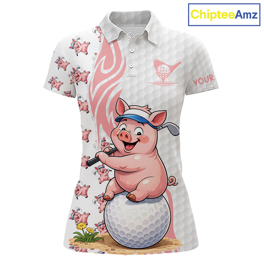 Funny Pig Polo Shirt Womens Golf Polo Shirts Custom Golfing Pig White Golf Pattern Golf Shirts NYN2883