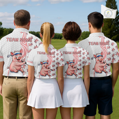 Funny Pig Polo Shirt Mens Golf Polo Shirts Custom Golfing Pig White Golf Pattern Golf Shirts NYN2883