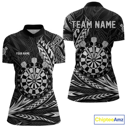 Personalized Black & Silver Tribal Darts Polo & Quarter-Zip Custom Dart Shirts For Women Dart Jerseys  NYN2886
