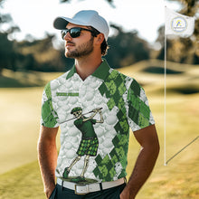 Load image into Gallery viewer, Funny Mens Golf Polo Shirt Custom Green Argyle Pattern Golf Ball Personalized Skull Golf Shirts NYN3100