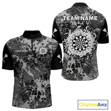 Load image into Gallery viewer, Men's Custom Darts Shirt - Gothic Dartboard With Ink Splash &amp; Baroque Pattern NYN0321