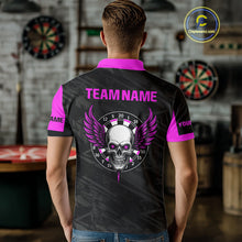 Load image into Gallery viewer, Men's Custom Darts Team Shirt - Purple Wings Skull Dartboard With Grunge Pattern NYN0324