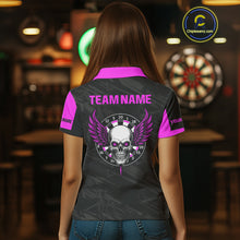 Load image into Gallery viewer, Women's Custom Darts Team Shirt - Purple Wings Skull Dartboard With Grunge Pattern NYN0324