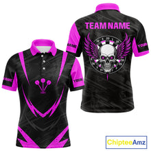 Load image into Gallery viewer, Men's Custom Darts Team Shirt - Purple Wings Skull Dartboard With Grunge Pattern NYN0324