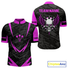 Load image into Gallery viewer, Men's Custom Darts Team Shirt - Purple Wings Skull Dartboard With Grunge Pattern NYN0324