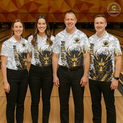 Splatter Black & Gold Bowling Polo & 1/4-Zip Shirt For Men Custom Gray Dragon Bowling Team Jersey NYN3269