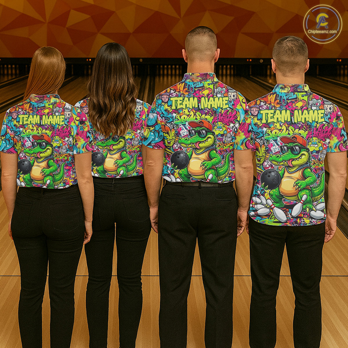 Funny Cool Crocodile Mens Bowling Shirts Custom Green Graffiti Team Bowling Jersey For Bowlers NYN3271