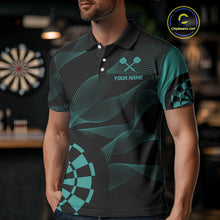 Load image into Gallery viewer, Turquoise Dartboard Waving Lines Darts Shirt For Men - Custom Name &amp; Team Jersey NYN0586