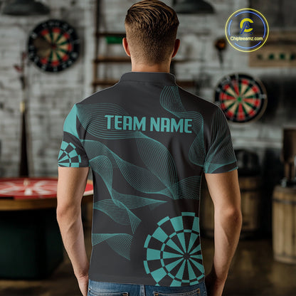Turquoise Dartboard Waving Lines Darts Shirt For Men - Custom Name & Team Jersey NYN0586