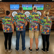 Load image into Gallery viewer, Men women darts team wearing Cool Shark custom dart uniforms, personalized tournament dart jerseys