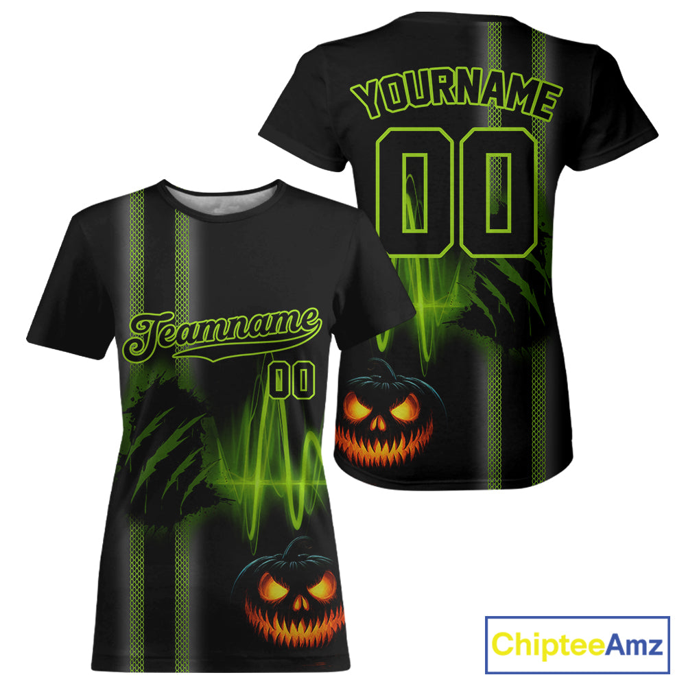 Custom Black And Green Halloween Lightning Baseball T-Shirt For Women Youth Baseball Shirts NYN1462