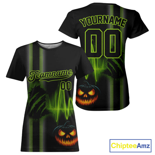 Custom Black And Green Halloween Lightning Baseball T-Shirt For Women Youth Baseball Shirts NYN1462