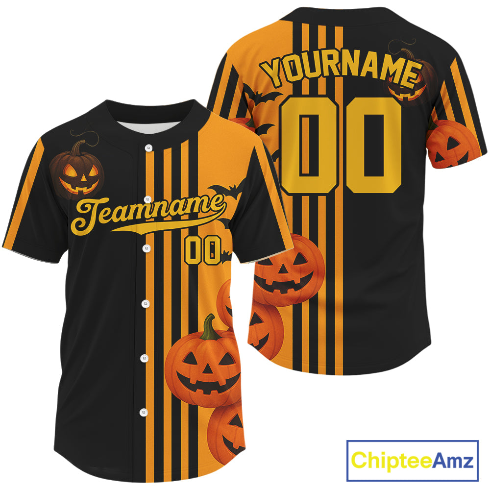 Custom Black-Orange Halloween Pumpkin Baseball Shirt For Men Outfits Baseball Jerseys NYN1463