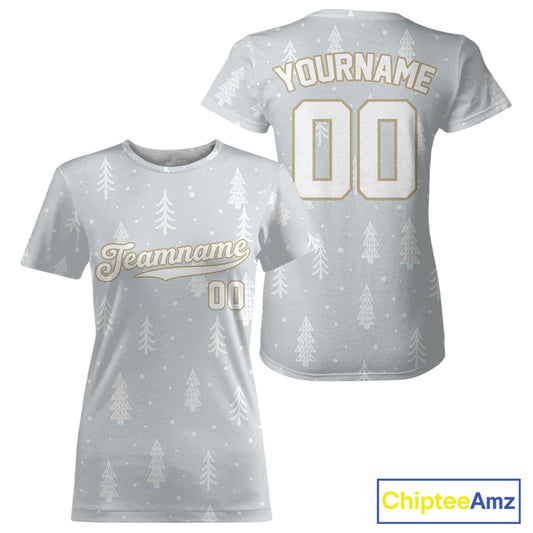 Custom Grey Snowflake Baseball Christmas T-Shirt For Women Outfits Xmas Baseball Shirts NYN1471