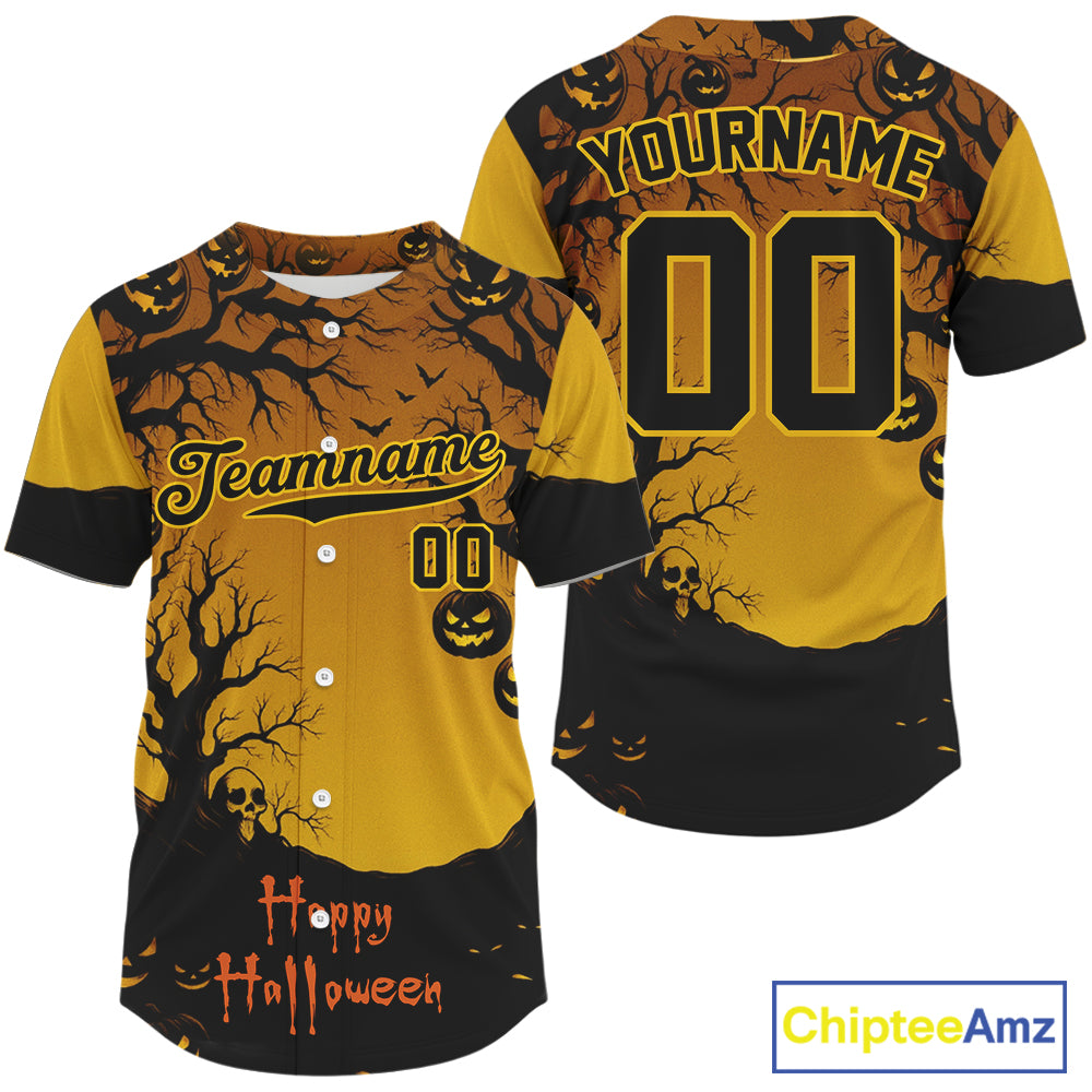 Custom Yellow Creepy Baseball Halloween Shirt For Men Happy Halloween Baseball Jerseys NYN1472