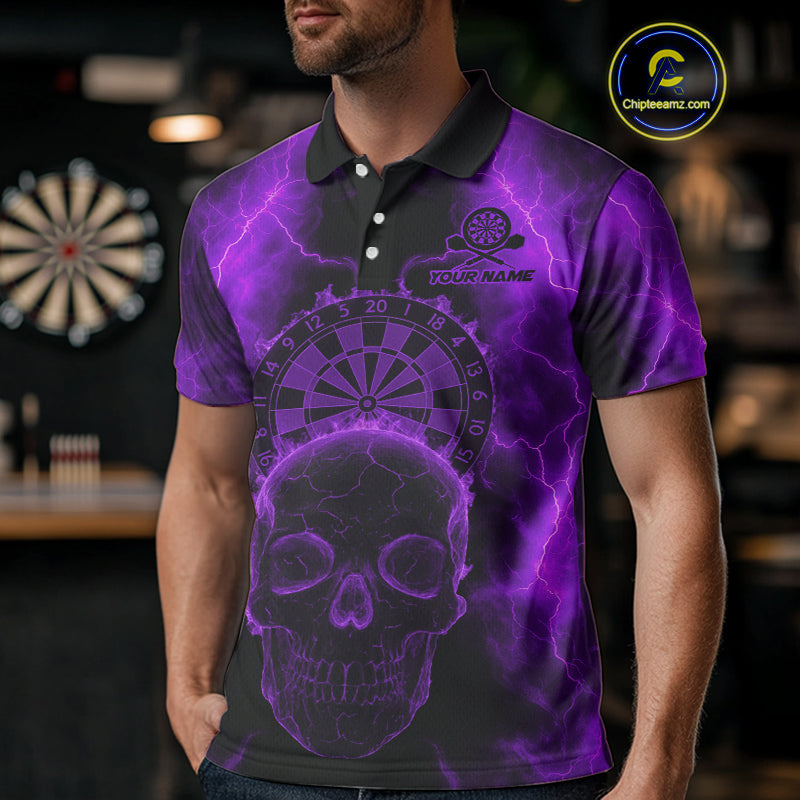 Custom Purple Skull Lightning Dartboard Dart Polo Jerseys For Men Outfits Dart Shirts NYN1728