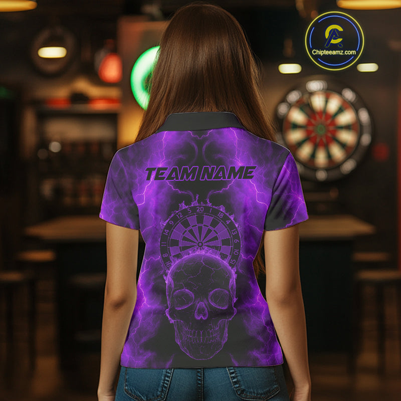 Custom Purple Skull Lightning Dartboard Dart Polo Jerseys For Women Outfits Dart Shirts NYN1728
