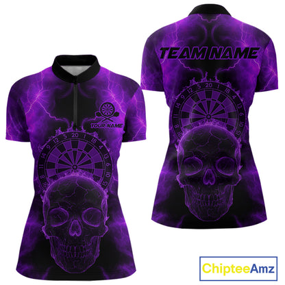 Custom Purple Skull Lightning Dartboard Dart Quarter-Zip Jerseys For Women Outfits Dart Shirts NYN1728