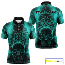 Load image into Gallery viewer, Custom Turquoise Skull Lightning Dartboard Dart Polo Jerseys For Men Outfits Dart Shirts NYN1729