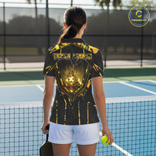 Load image into Gallery viewer, Custom Black And Yellow Gold Crown Pickleball 3D Ball Jerseys Women Pickleball League Shirts NYN2228