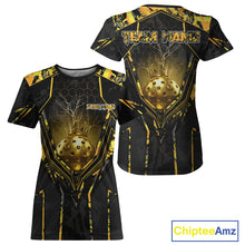 Load image into Gallery viewer, Custom Black And Yellow Gold Crown Pickleball 3D Ball Jerseys Women Pickleball League Shirts NYN2228
