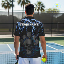 Load image into Gallery viewer, Custom Thunder Blue Flaming Skull Paddle &amp; Ball Pickleball Jerseys Men Pickleball Shirts NYN2229