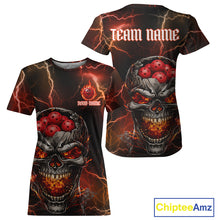 Load image into Gallery viewer, Custom Lightning Thunder Skull Red Muti-Ball Pickleball Jerseys Women Pickleball League Shirts NYN2232