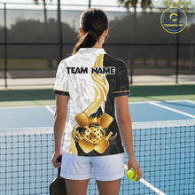 Load image into Gallery viewer, Black-White Gold Crown Pickleball Paddle &amp; Ball Jerseys Custom Women Pickleball League Shirts NYN2234