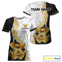 Load image into Gallery viewer, Black-White Gold Crown Pickleball Paddle &amp; Ball Jerseys Custom Women Pickleball League Shirts NYN2234