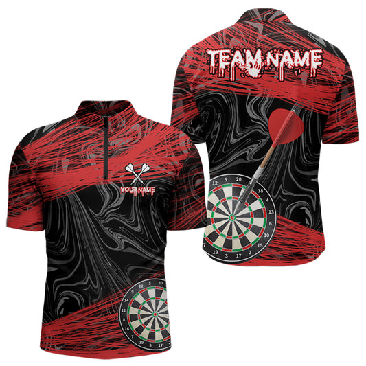 Black And Red Dartboards Custom Polo & 1/4 Zip Dart Jerseys For Men, Dart Team Shirts NYN0006