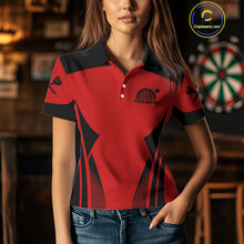 Load image into Gallery viewer, Women's Custom Darts Team Shirt - Crimson &amp; Black Dartboard | Name Personalization NYN0327