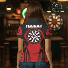Load image into Gallery viewer, Women's Custom Darts Team Shirt - Crimson &amp; Black Dartboard | Name Personalization NYN0327