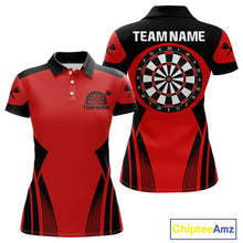 Load image into Gallery viewer, Women's Custom Darts Team Shirt - Crimson &amp; Black Dartboard | Name Personalization NYN0327