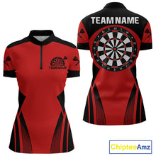 Load image into Gallery viewer, Women's Custom Darts Team Shirt - Crimson &amp; Black Dartboard | Name Personalization NYN0327