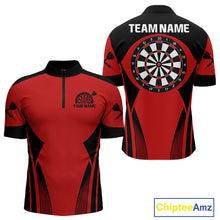 Load image into Gallery viewer, Men's Custom Darts Team Shirt - Crimson &amp; Black Dartboard | Name Personalization NYN0327