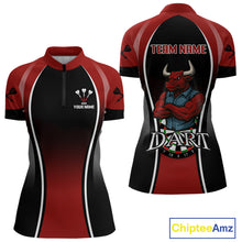 Load image into Gallery viewer, Women’s Custom Darts Shirt - Crimson Bull And Standard Dart Board | Personalized Name NYN0329
