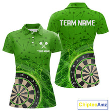 Load image into Gallery viewer, Green Dartboard Lightning Circle Women's Darts Shirt - Custom Name &amp; Team Jersey NYN0595
