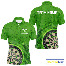 Load image into Gallery viewer, Green Dartboard Lightning Circle Men's Darts Shirt - Custom Name &amp; Team Jersey NYN0595