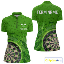 Load image into Gallery viewer, Green Dartboard Lightning Circle Women's Darts Shirt - Custom Name &amp; Team Jersey NYN0595