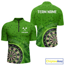 Load image into Gallery viewer, Green Dartboard Lightning Circle Men's Darts Shirt - Custom Name &amp; Team Jersey NYN0595