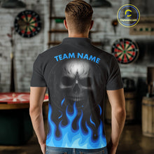 Load image into Gallery viewer, Blue Flaming Dartboard Grey Skull Darts Shirt For Men - Custom Name &amp; Team Jersey NYN0597