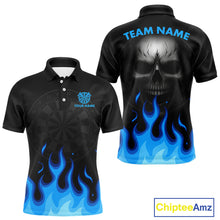Load image into Gallery viewer, Blue Flaming Dartboard Grey Skull Darts Shirt For Men - Custom Name &amp; Team Jersey NYN0597