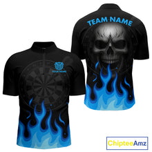 Load image into Gallery viewer, Blue Flaming Dartboard Grey Skull Darts Shirt For Men - Custom Name &amp; Team Jersey NYN0597