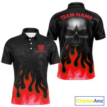 Load image into Gallery viewer, Maroon Flaming Dartboard Grey Skull Darts Shirt For Men - Custom Name &amp; Team Jersey NYN0598