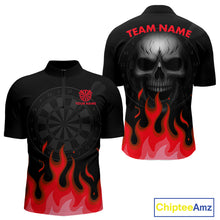 Load image into Gallery viewer, Maroon Flaming Dartboard Grey Skull Darts Shirt For Men - Custom Name &amp; Team Jersey NYN0598
