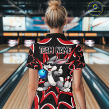 Load image into Gallery viewer, Funny Rabbit women's bowling quarter zip shirt, custom bowling team uniform, league bowling jersey